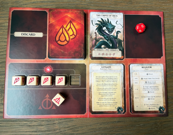Ashes Reborn: Red Rains - Corpse of Viros Chimera Board set up for play