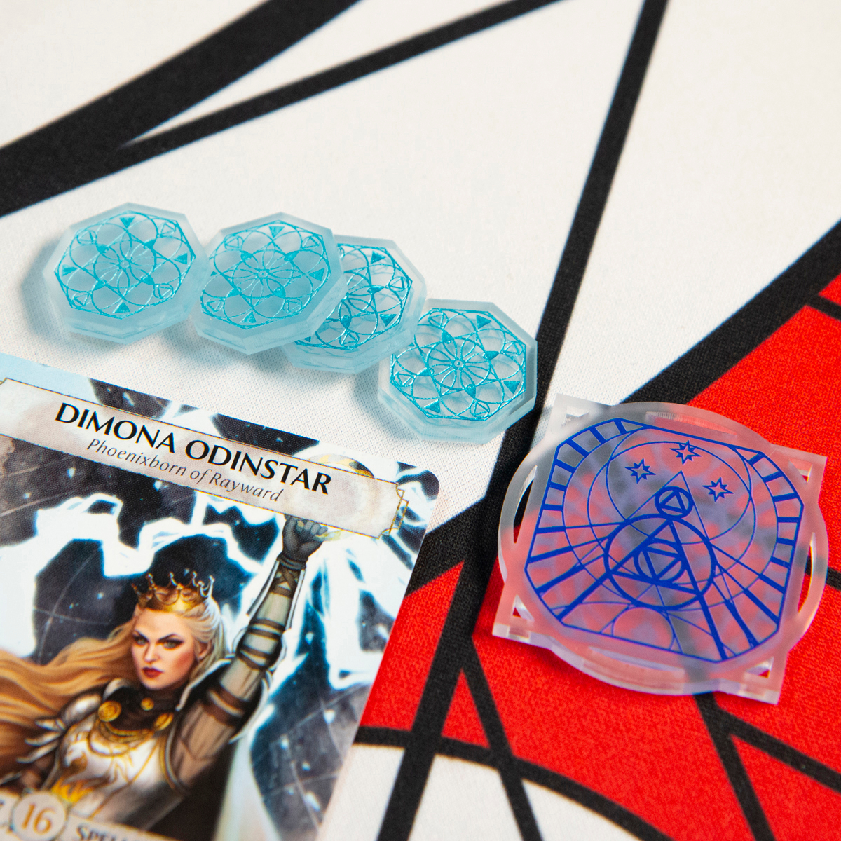 Frostdale Supplement Set laid out above Dimona Odinstar, on top of a playmat