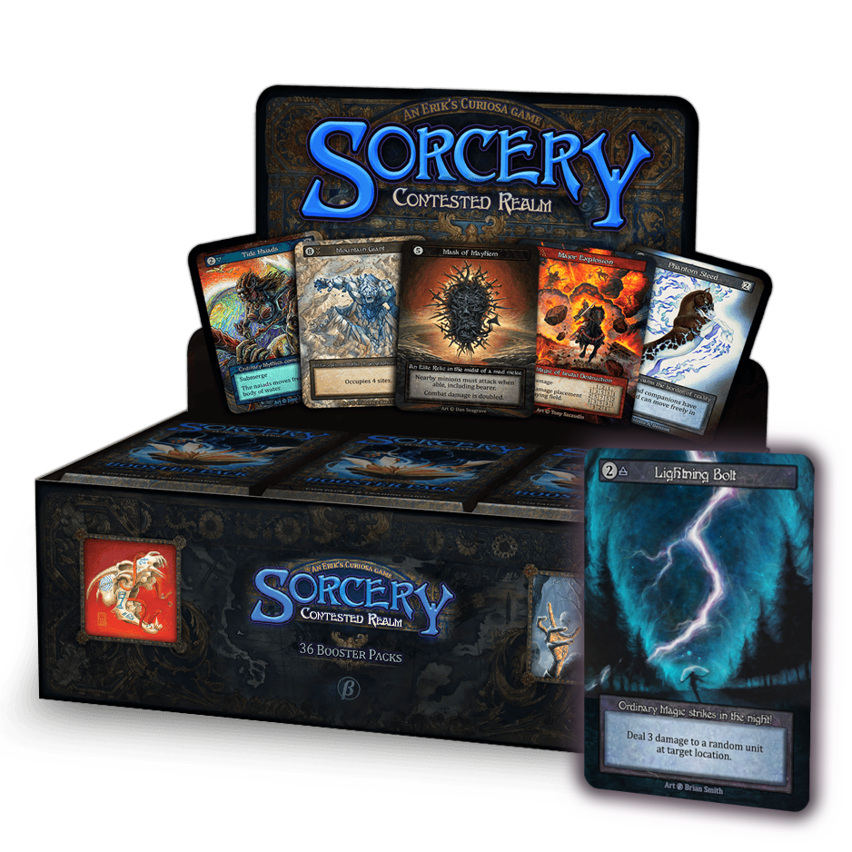 Sorcery Beta Edition Booster Box with alternate art Lightning Bolt card by Brian Smith