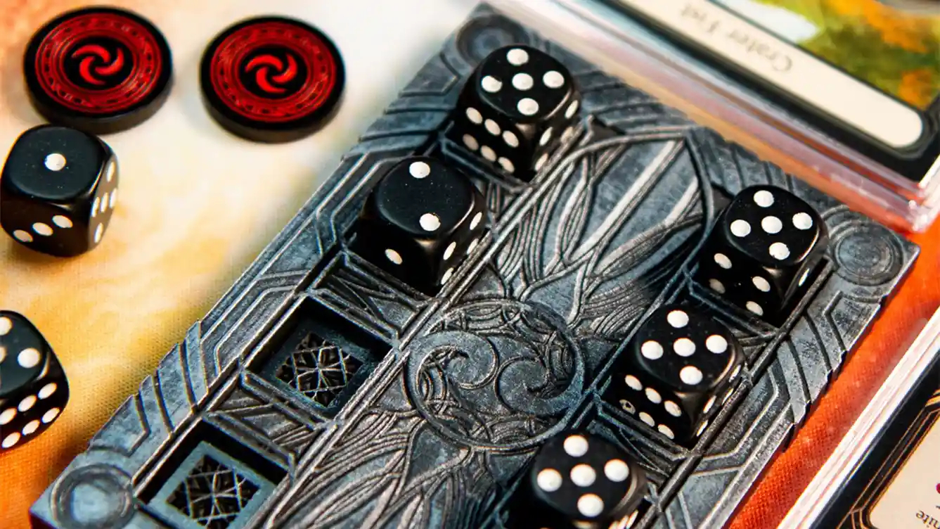 Closeup of Majestic Dice Board - Battleworn Edition